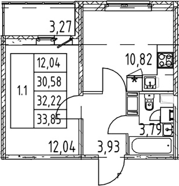 1-комнатная квартира 30.58 м², 10/12 эт., ЖК «Полис ЛАВрики»